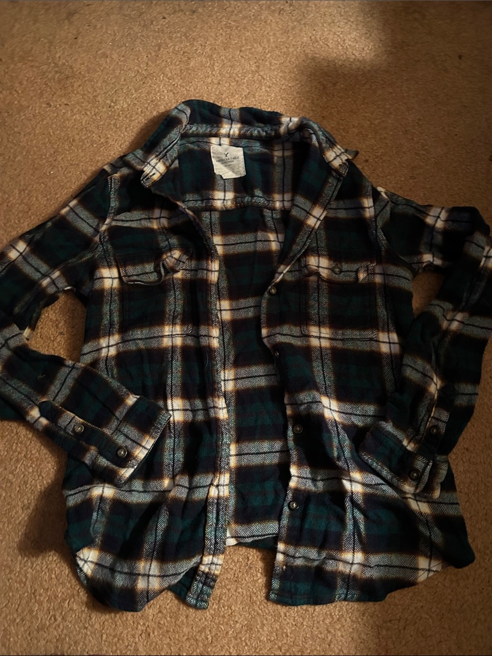 American Eagle Outfitters Green, Black & Yellow Plaid Flannel Shirt